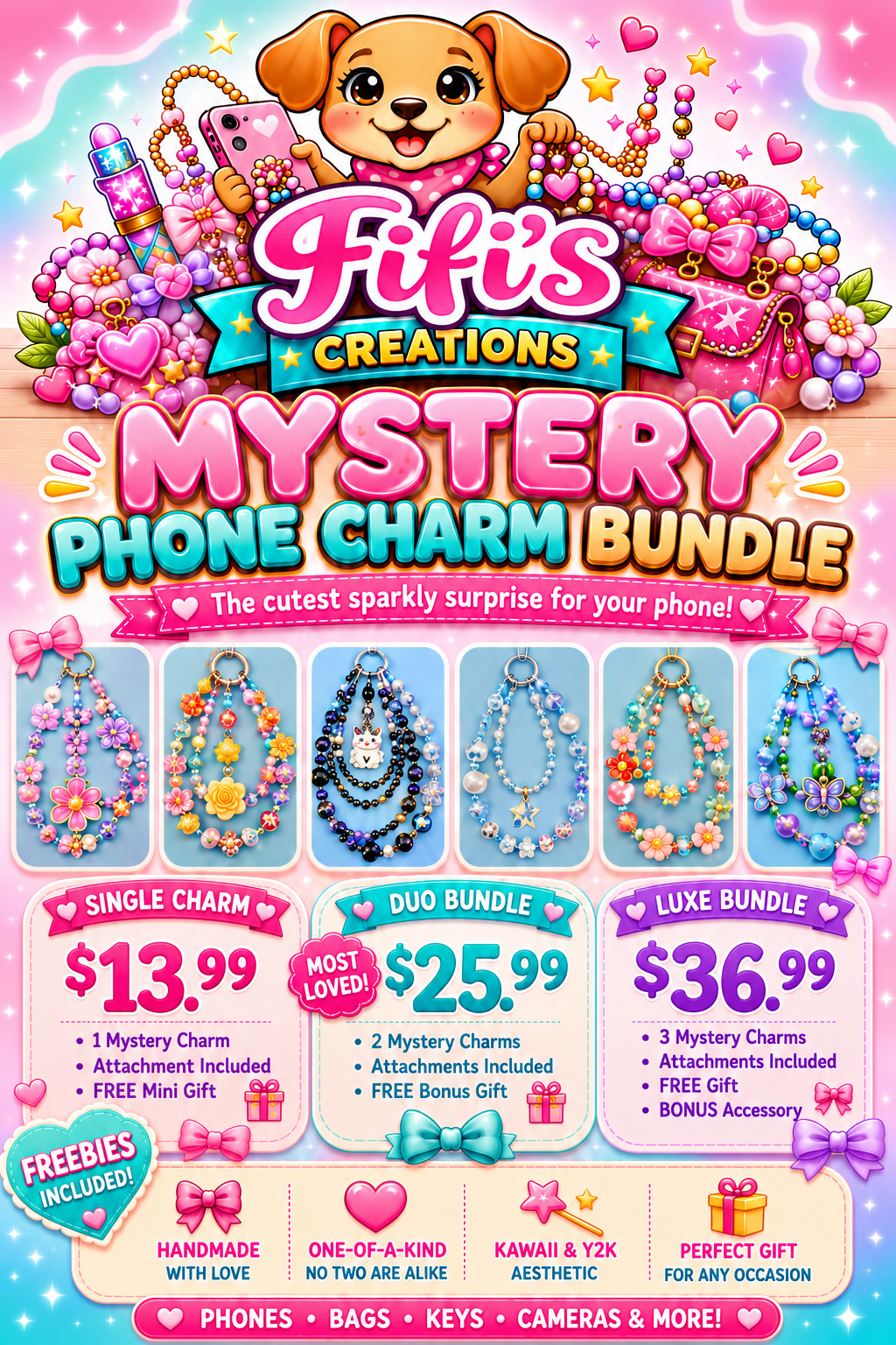 Handmade Kawaii Phone Charm Bundle | Cute Beaded Phone Strap | Mystery Phone Accessory