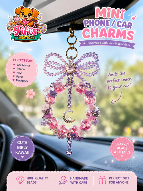 Handmade Beaded Car Mirror Charm| Kawaii Phone Charm | Purse Charm